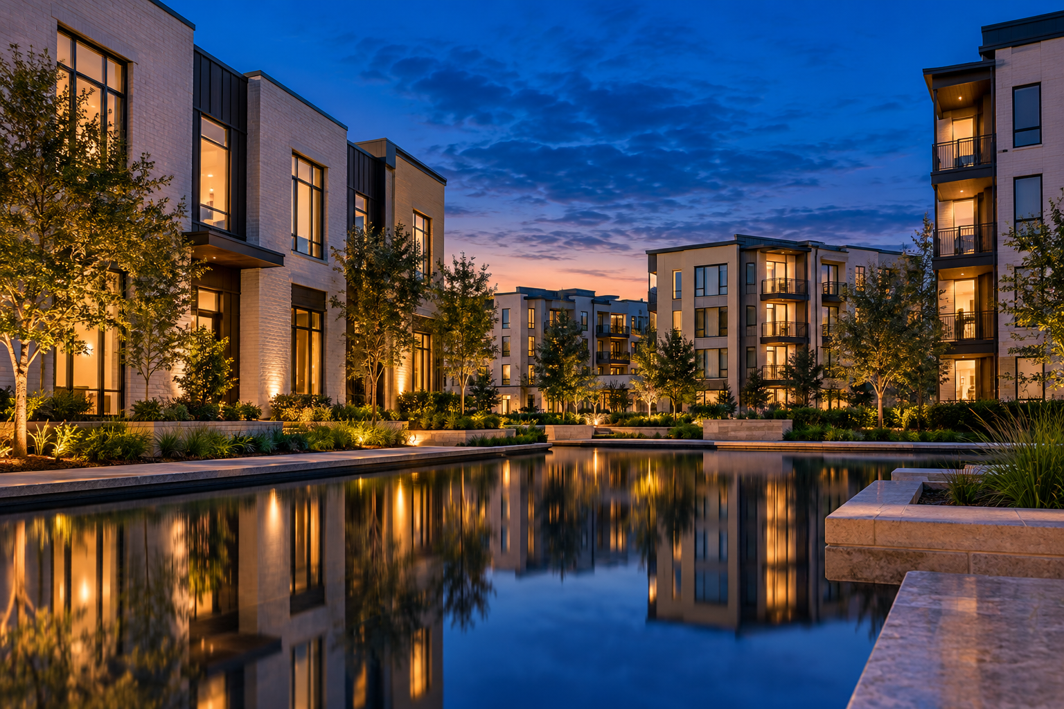 Contemporary residential property at dusk